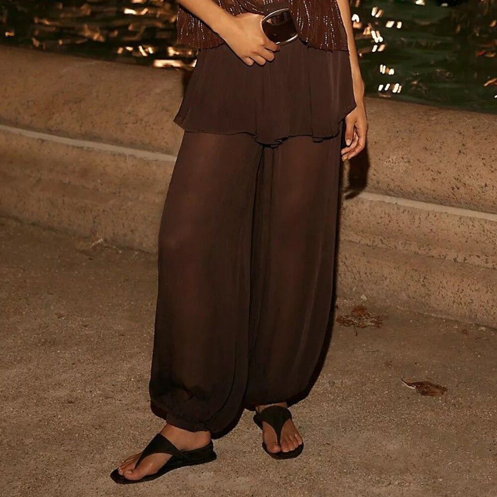 Free People Tongue Tied Sheer Balloon Pants Bubble Overlay Mid-Rise XS 291538